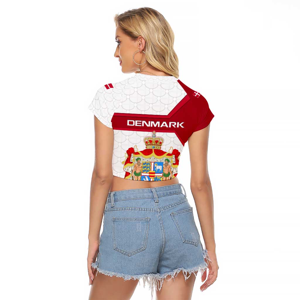 Denmark Raglan Cropped T Shirt with Cityscape Print and Royal Coat of Arms Design