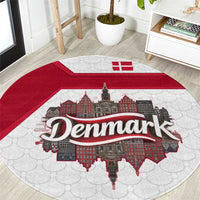 Denmark Round Carpet with Cityscape Print and Royal Coat of Arms Design