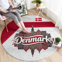Denmark Round Carpet with Cityscape Print and Royal Coat of Arms Design