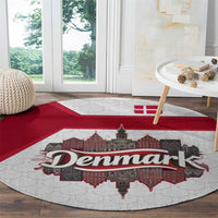 Denmark Round Carpet with Cityscape Print and Royal Coat of Arms Design