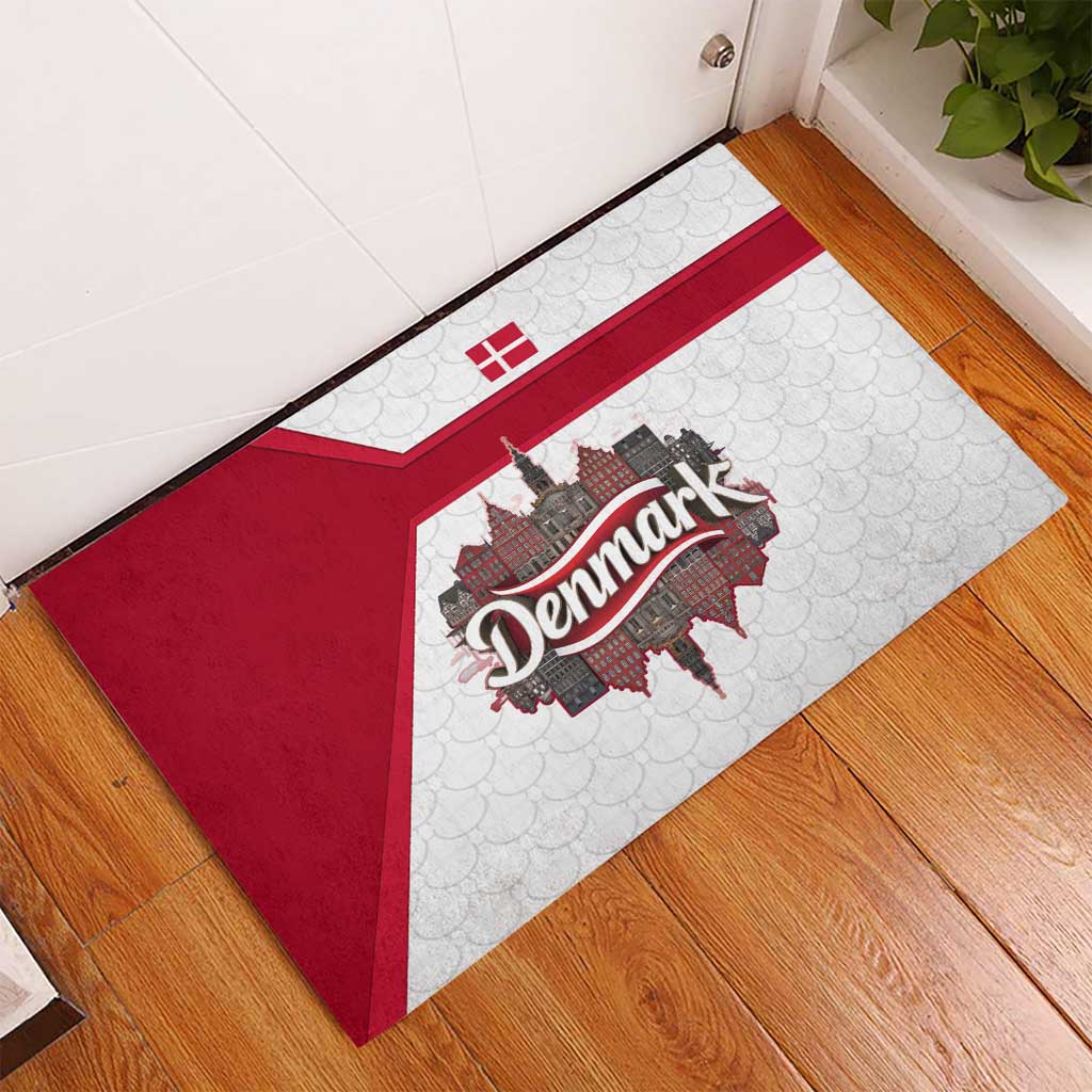 Denmark Rubber Doormat with Cityscape Print and Royal Coat of Arms Design