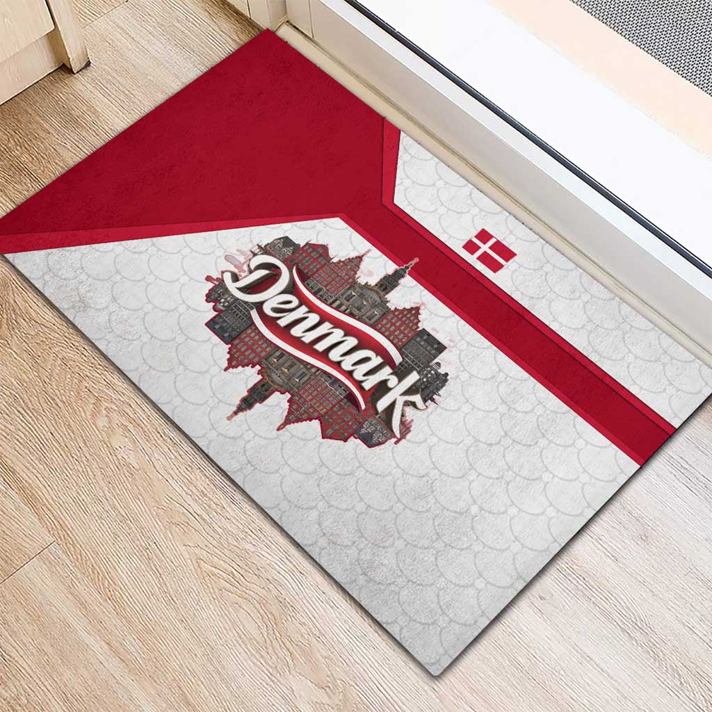 Denmark Rubber Doormat with Cityscape Print and Royal Coat of Arms Design