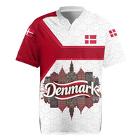 Denmark Rugby Jersey with Cityscape Print and Royal Coat of Arms Design
