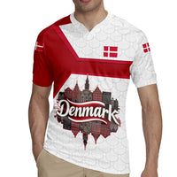 Denmark Rugby Jersey with Cityscape Print and Royal Coat of Arms Design