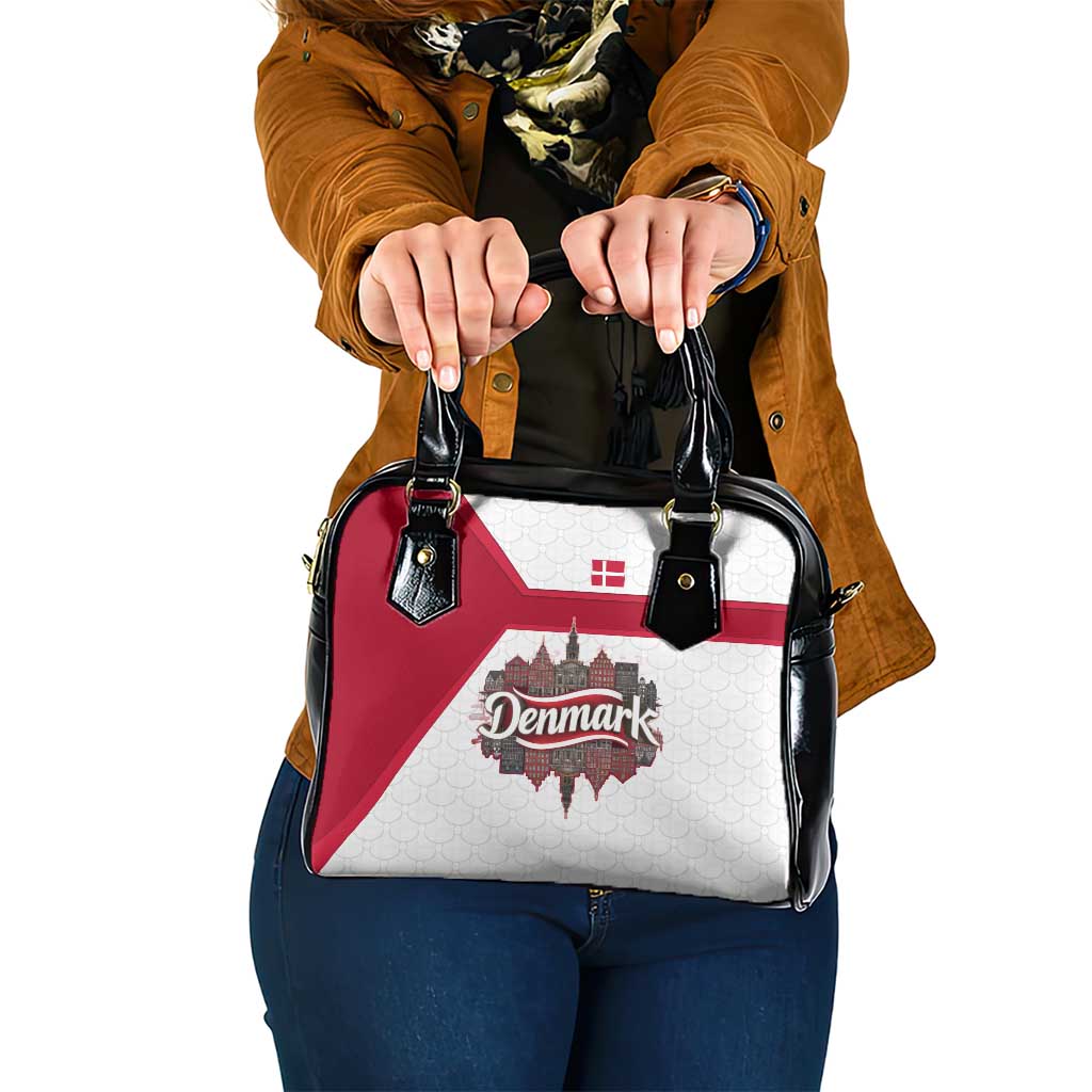 Denmark Shoulder Handbag with Cityscape Print and Royal Coat of Arms Design