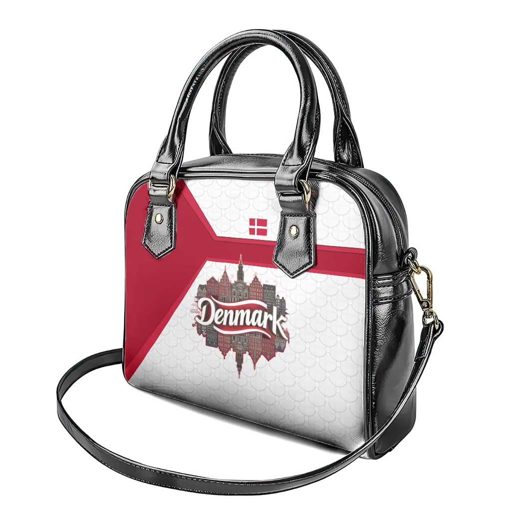 Denmark Shoulder Handbag with Cityscape Print and Royal Coat of Arms Design