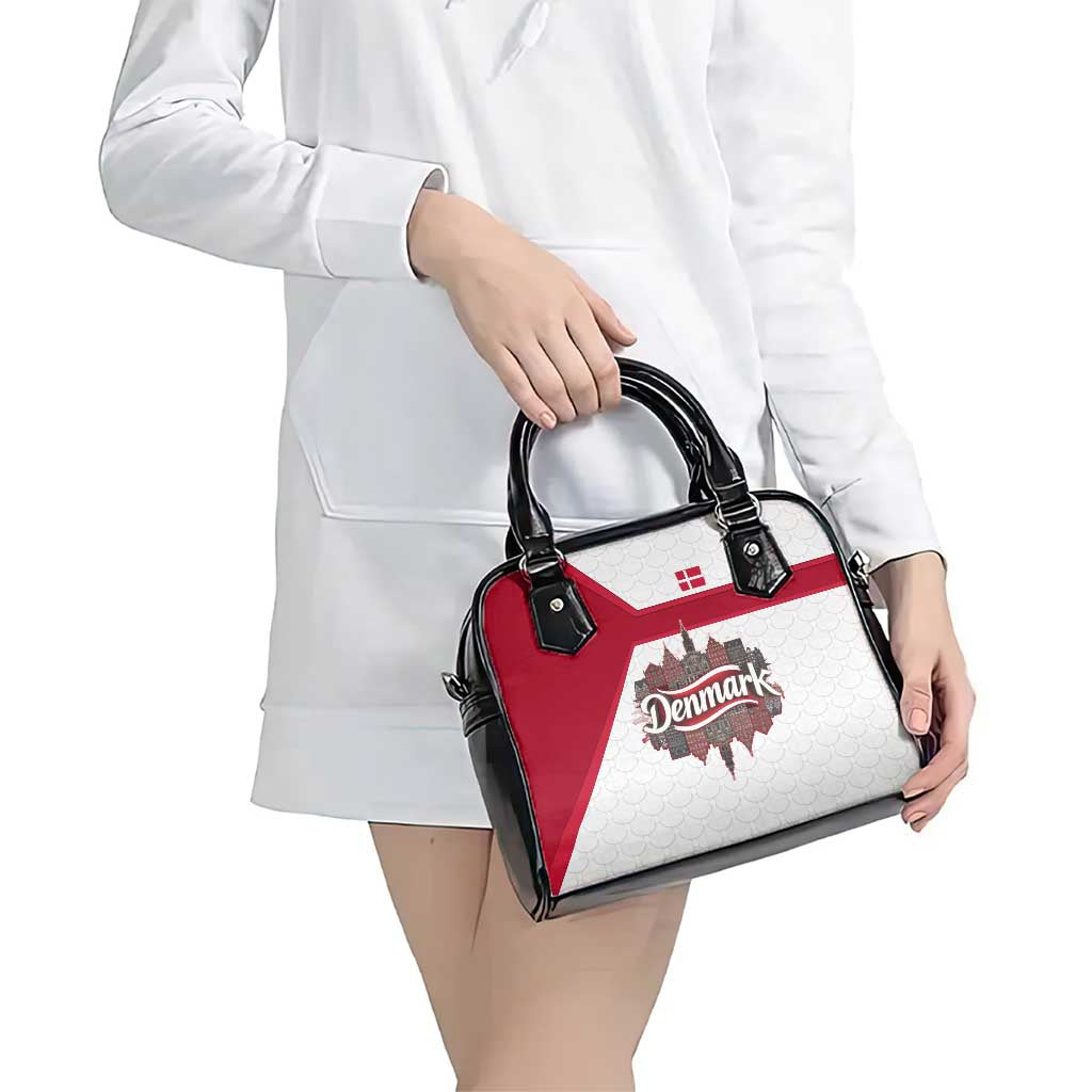 Denmark Shoulder Handbag with Cityscape Print and Royal Coat of Arms Design
