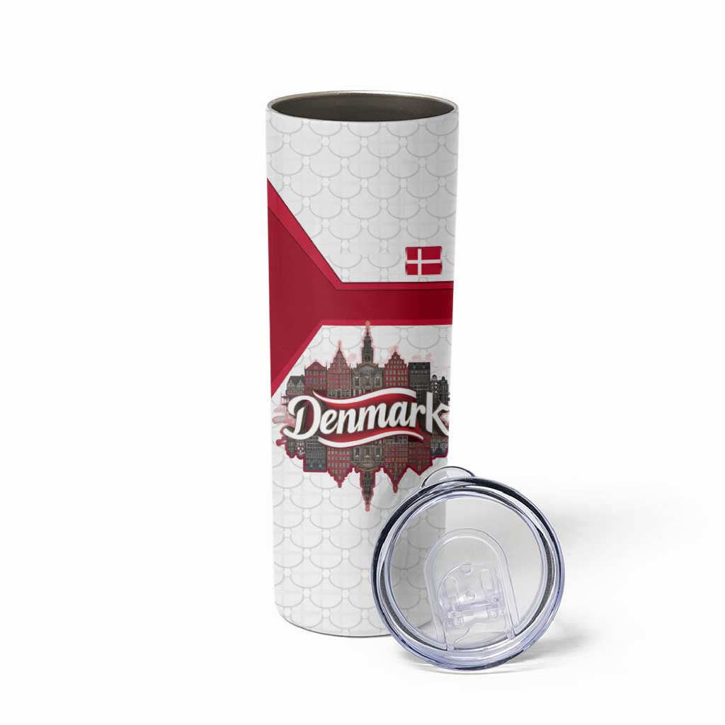 Denmark Skinny Tumbler with Cityscape Print and Royal Coat of Arms Design