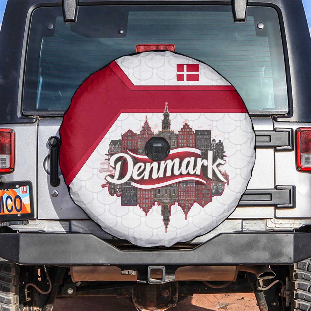 Denmark Spare Tire Cover with Cityscape Print and Royal Coat of Arms Design