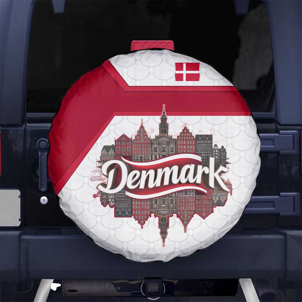 Denmark Spare Tire Cover with Cityscape Print and Royal Coat of Arms Design