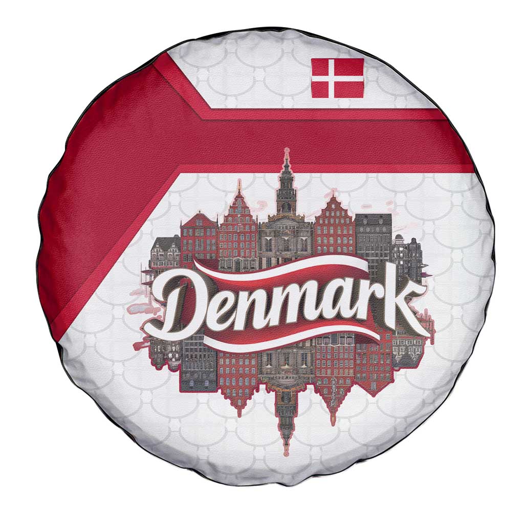 Denmark Spare Tire Cover with Cityscape Print and Royal Coat of Arms Design