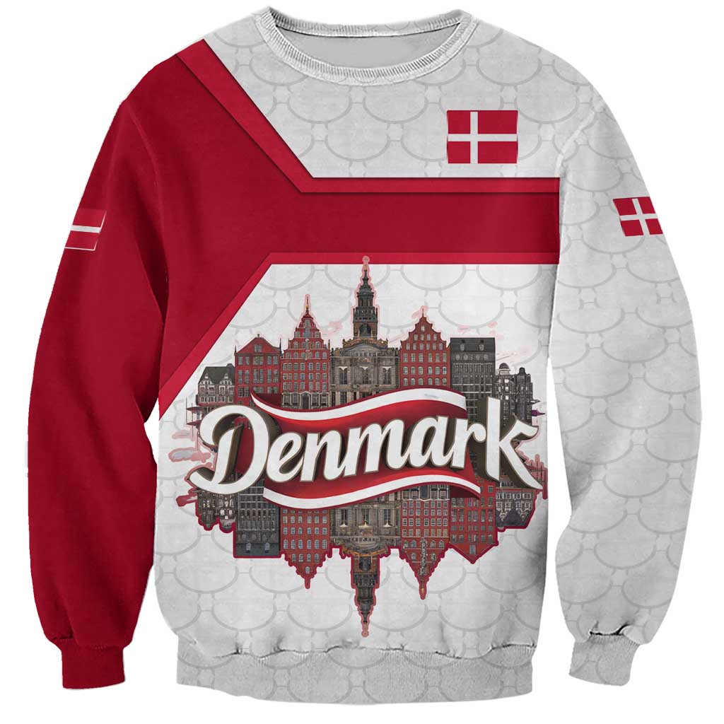 Denmark Sweatshirt with Cityscape Print and Royal Coat of Arms Design