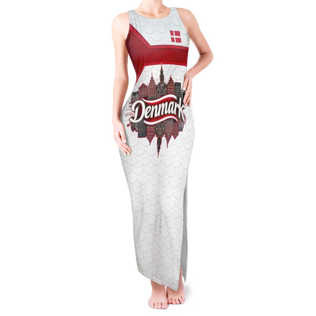 Denmark Tank Maxi Dress with Cityscape Print and Royal Coat of Arms Design