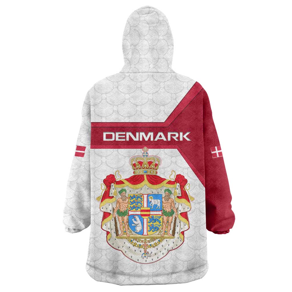 Denmark Wearable Blanket Hoodie with Cityscape Print and Royal Coat of Arms Design