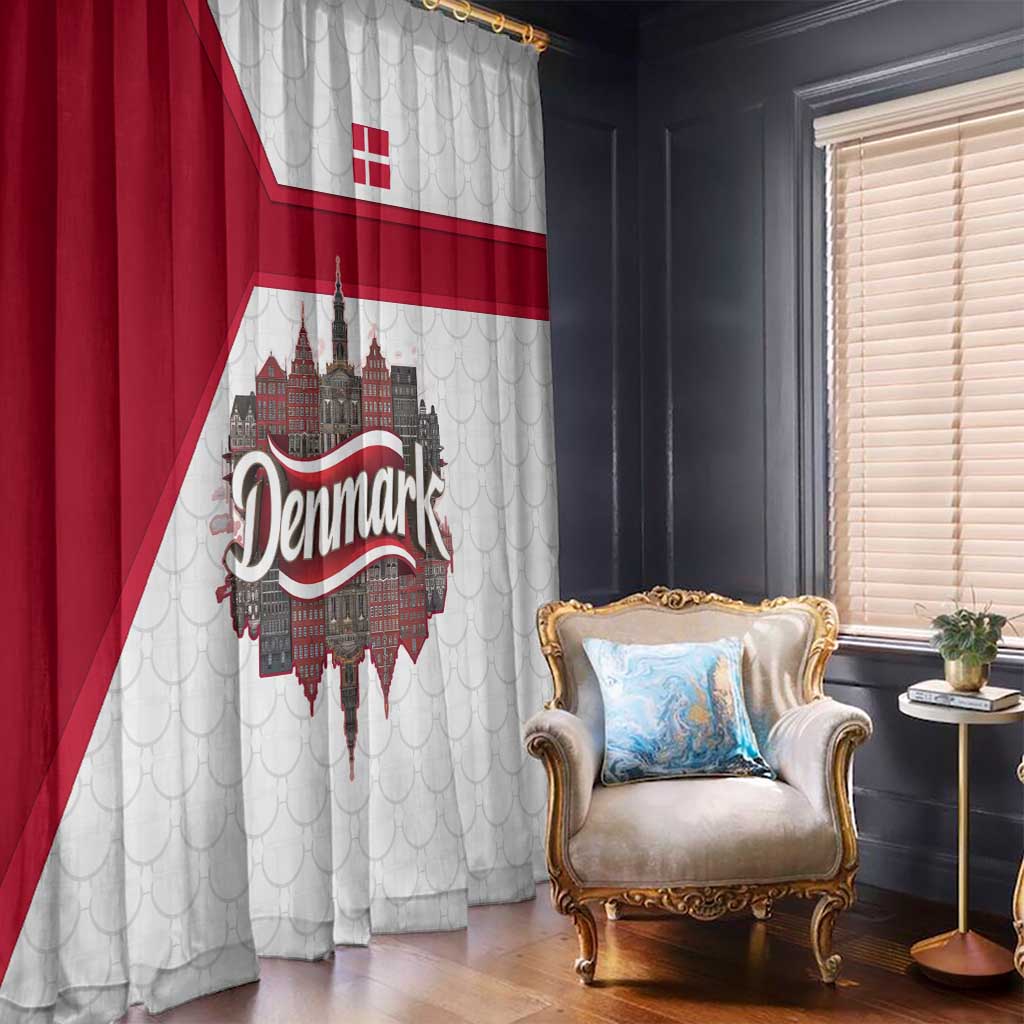 Denmark Window Curtain with Cityscape Print and Royal Coat of Arms Design