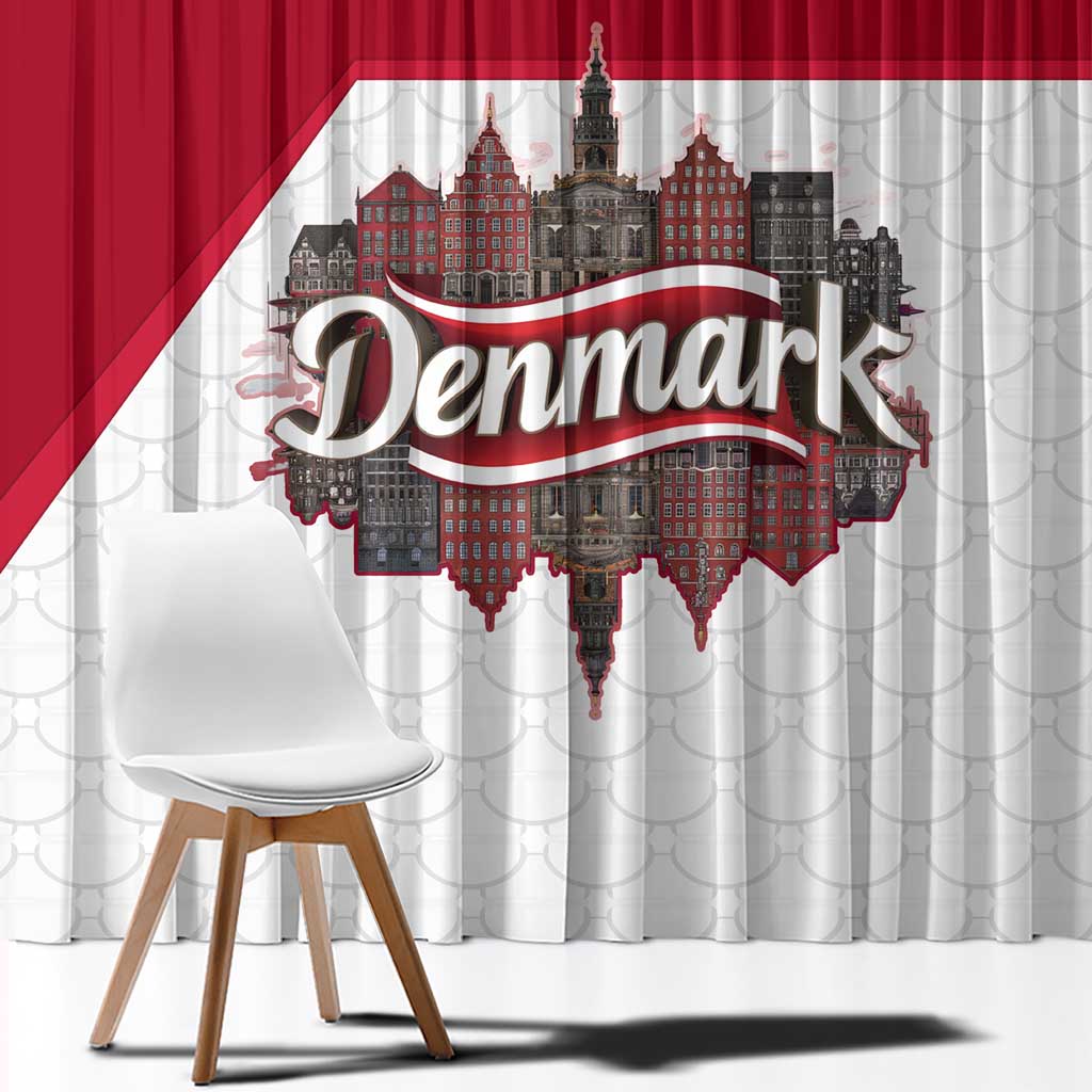 Denmark Window Curtain with Cityscape Print and Royal Coat of Arms Design