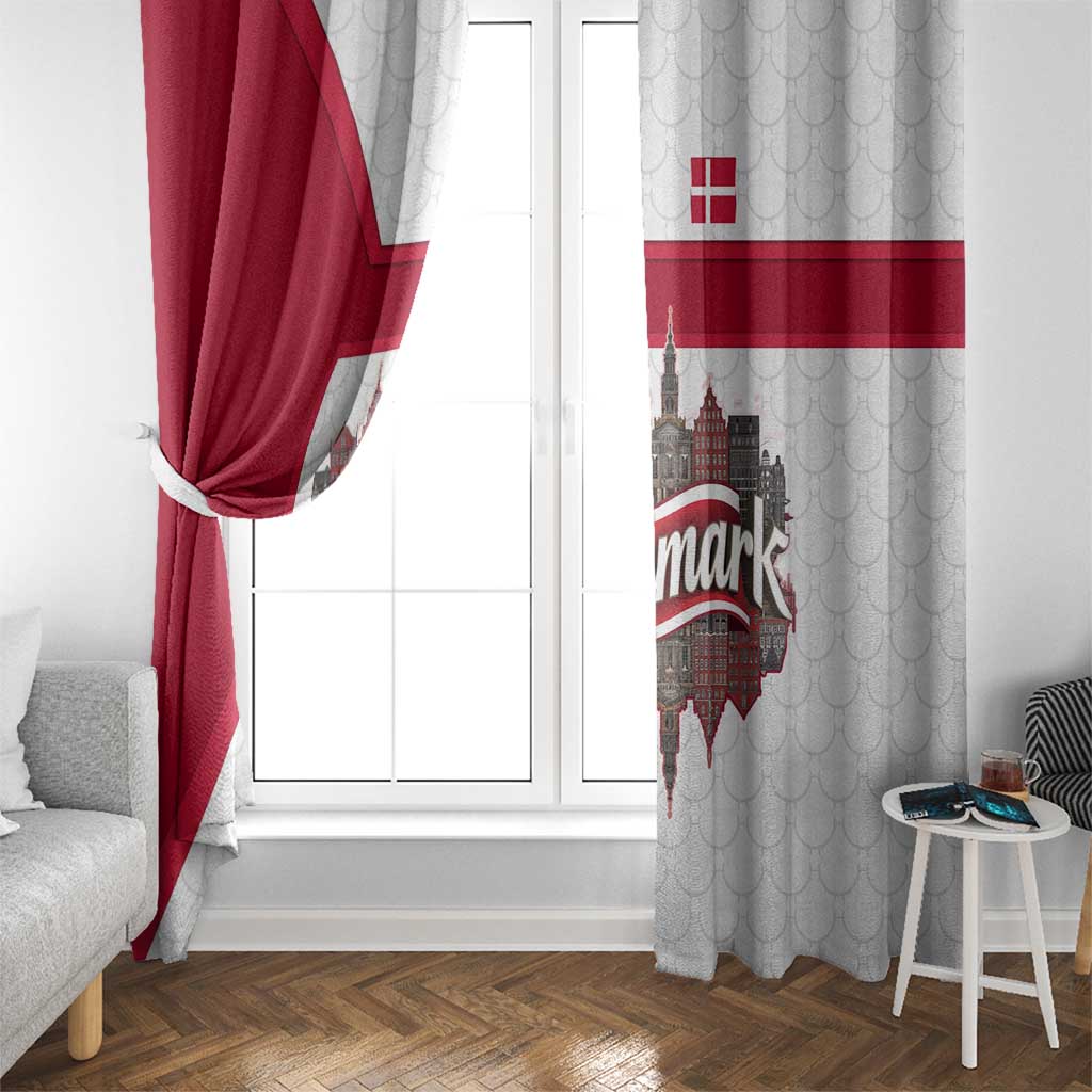 Denmark Window Curtain with Cityscape Print and Royal Coat of Arms Design