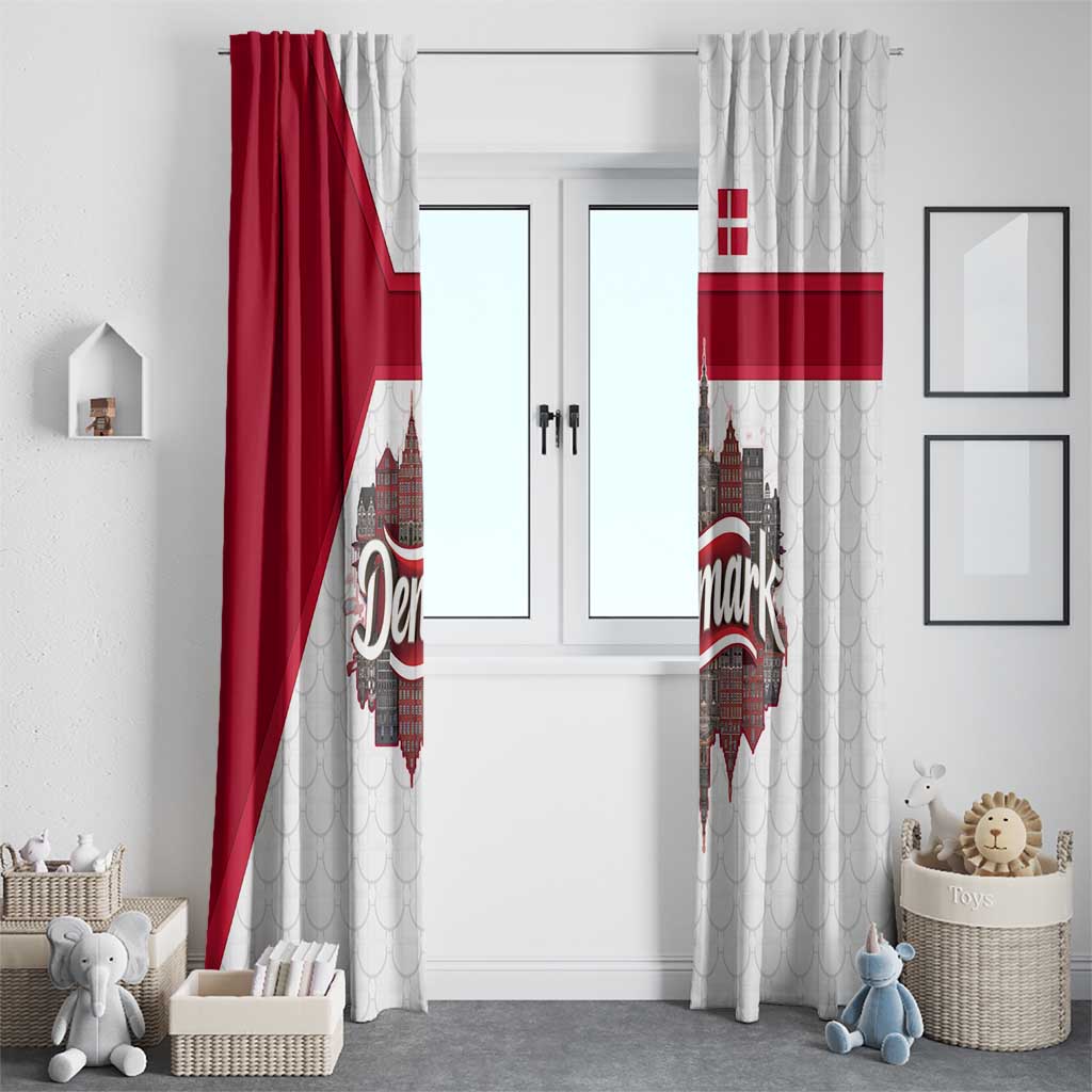 Denmark Window Curtain with Cityscape Print and Royal Coat of Arms Design