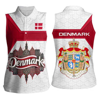 Denmark Women Sleeveless Polo Shirt with Cityscape Print and Royal Coat of Arms Design