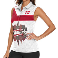 Denmark Women Sleeveless Polo Shirt with Cityscape Print and Royal Coat of Arms Design