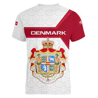 Denmark Women V-Neck T-Shirt with Cityscape Print and Royal Coat of Arms Design