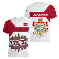 Denmark Women V-Neck T-Shirt with Cityscape Print and Royal Coat of Arms Design