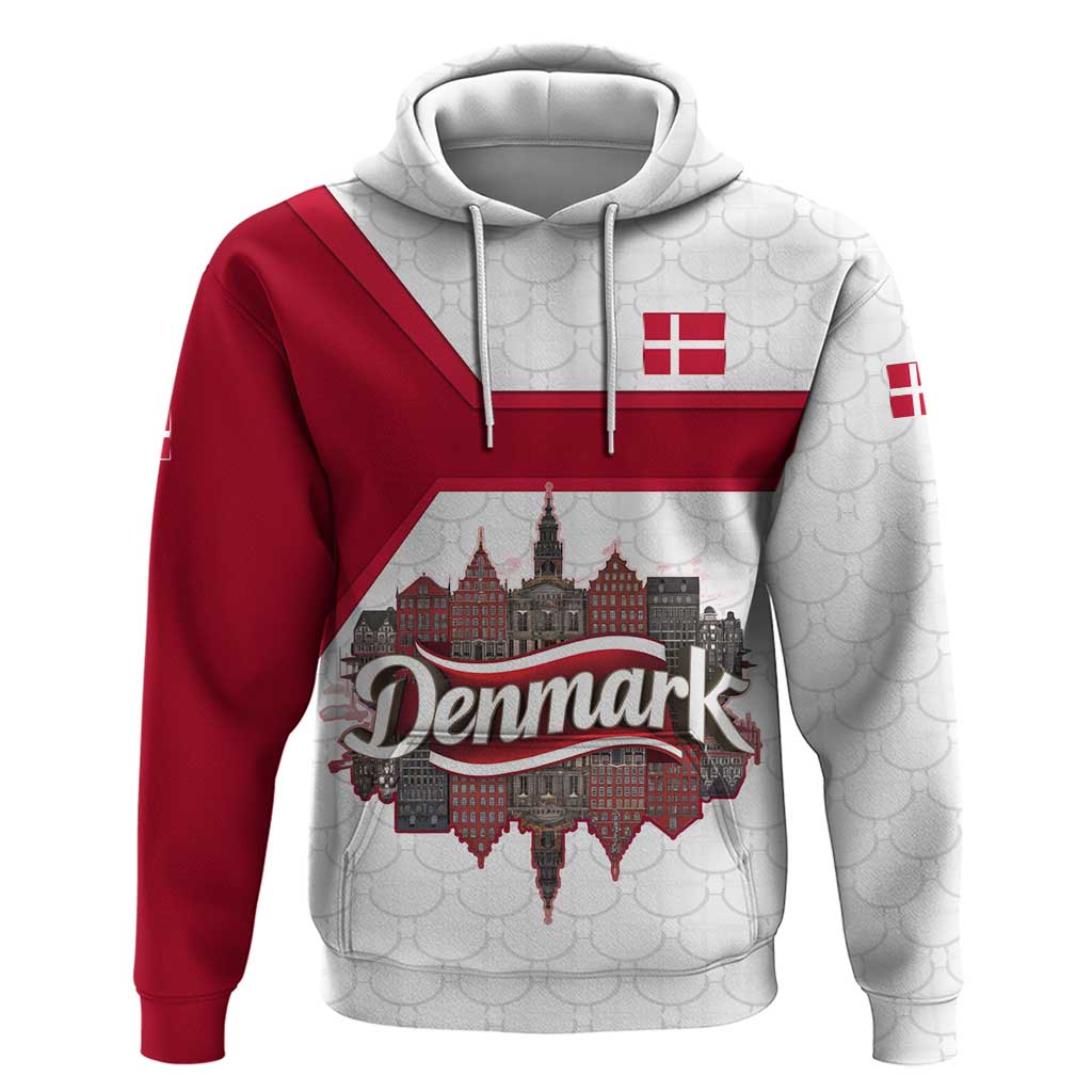Denmark Zip Hoodie with Cityscape Print and Royal Coat of Arms Design
