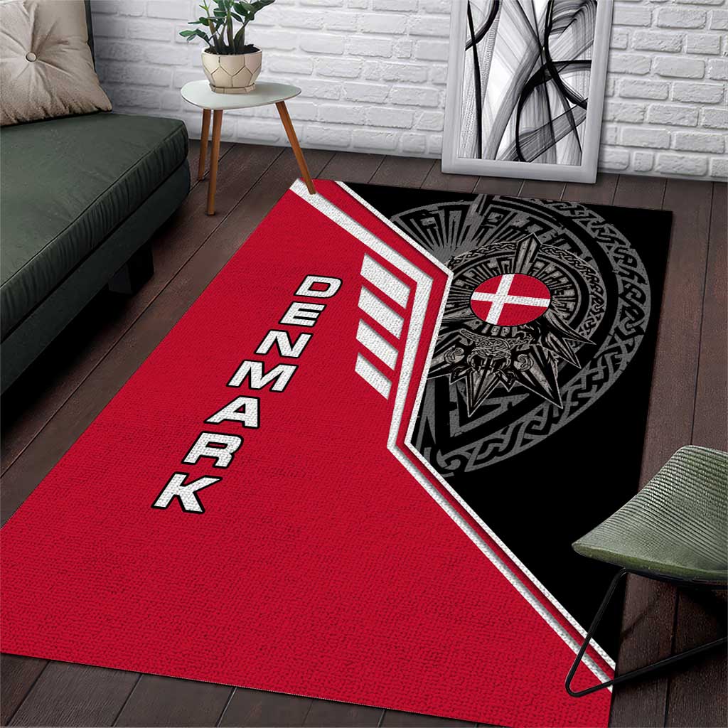 Denmark Flag Area Rug with Viking Rune Pattern and Nordic Crest Design - Wonder Print Shop