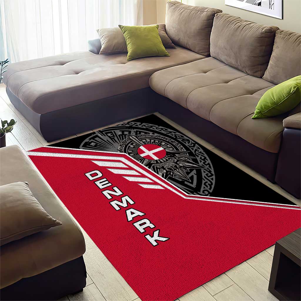 Denmark Flag Area Rug with Viking Rune Pattern and Nordic Crest Design - Wonder Print Shop