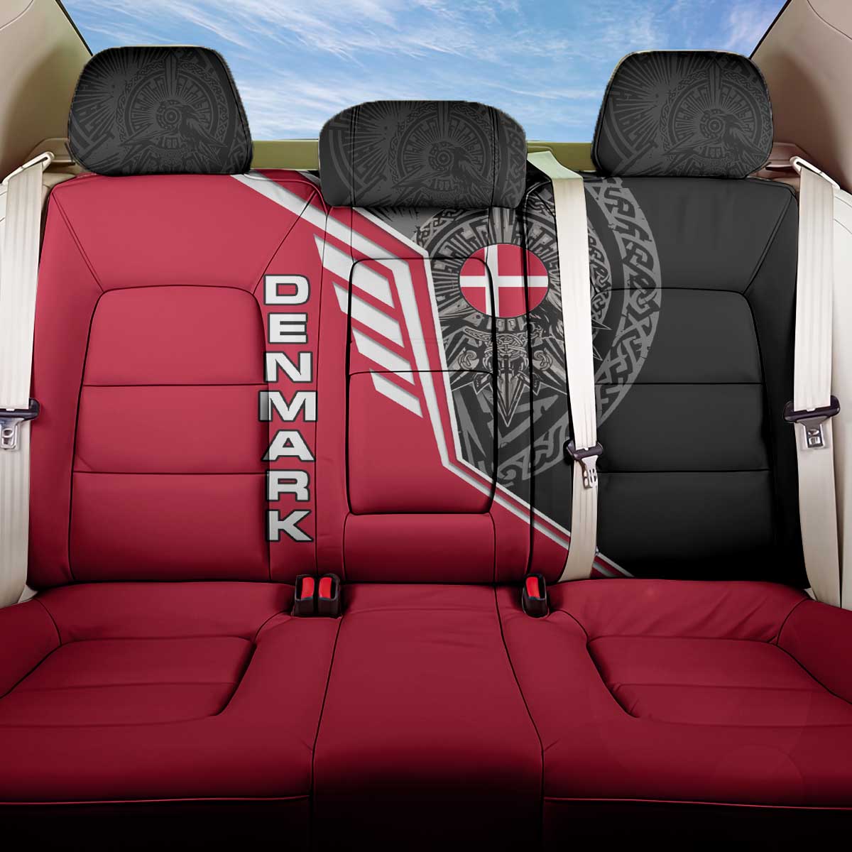 Denmark Flag Back Car Seat Cover with Viking Rune Pattern and Nordic Crest Design - Wonder Print Shop