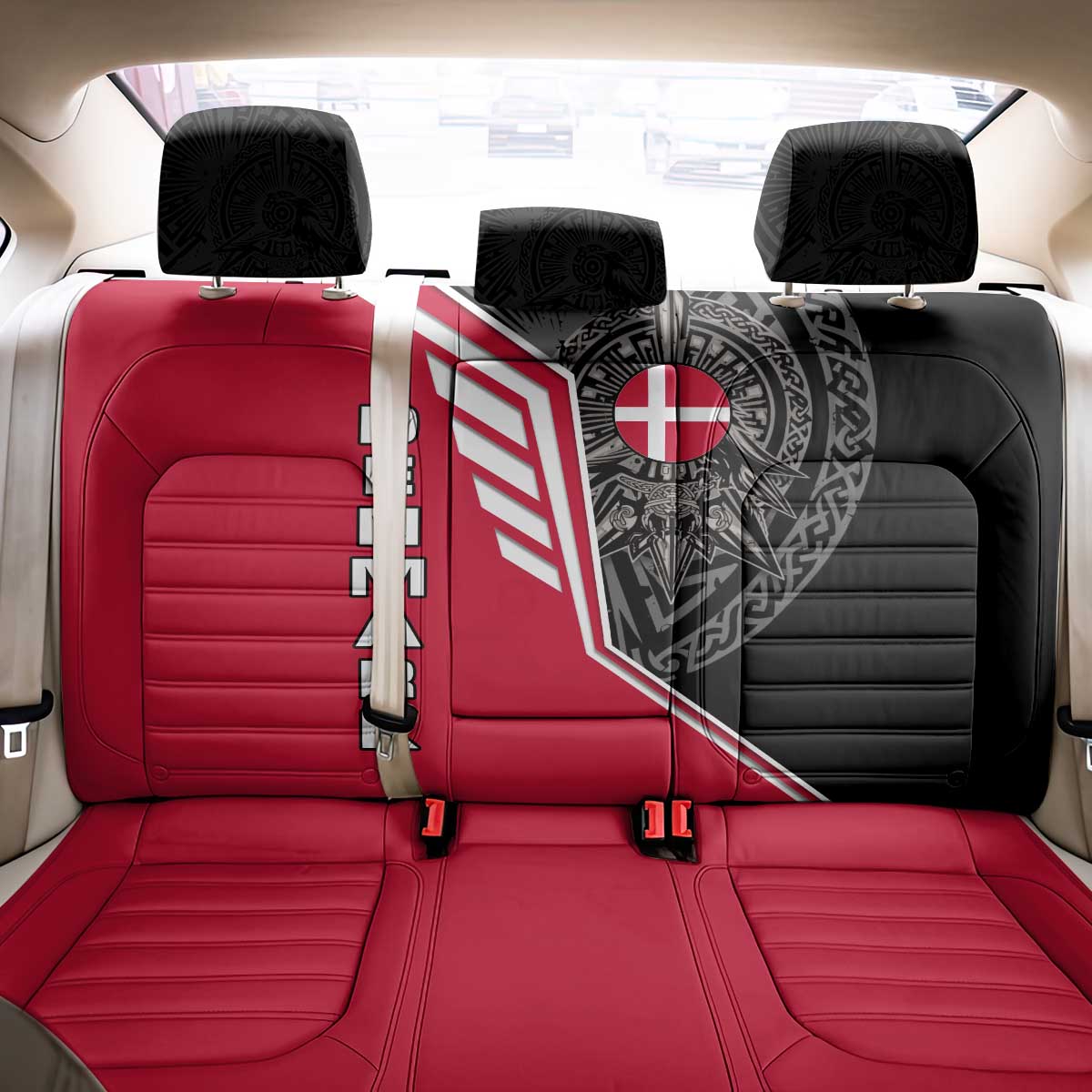 Denmark Flag Back Car Seat Cover with Viking Rune Pattern and Nordic Crest Design - Wonder Print Shop