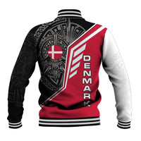 Denmark Flag Baseball Jacket with Viking Rune Pattern and Nordic Crest Design - Wonder Print Shop