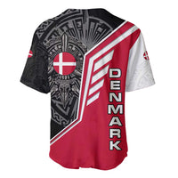 Denmark Flag Baseball Jersey with Viking Rune Pattern and Nordic Crest Design - Wonder Print Shop