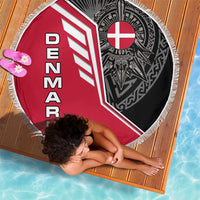 Denmark Flag Beach Blanket with Viking Rune Pattern and Nordic Crest Design - Wonder Print Shop