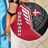 Denmark Flag Beach Blanket with Viking Rune Pattern and Nordic Crest Design - Wonder Print Shop