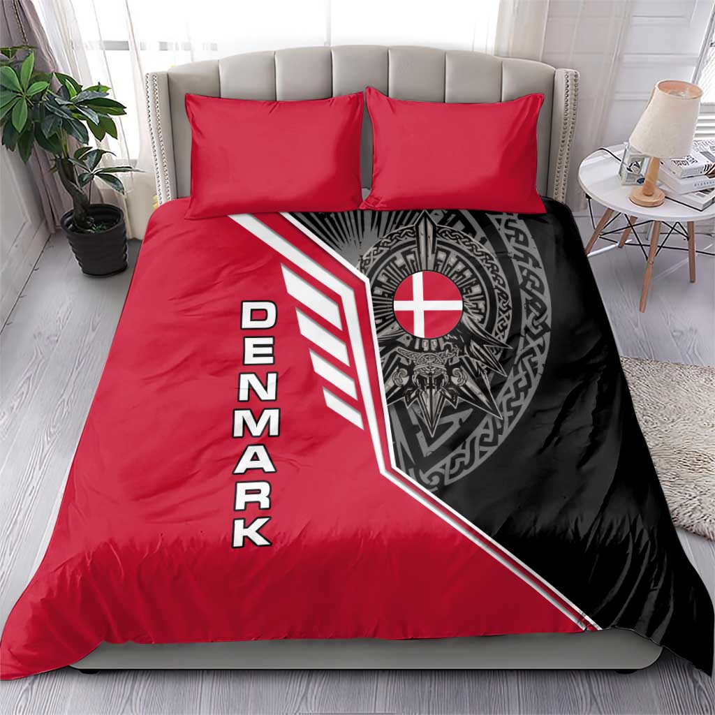 Denmark Flag Bedding Set with Viking Rune Pattern and Nordic Crest Design - Wonder Print Shop