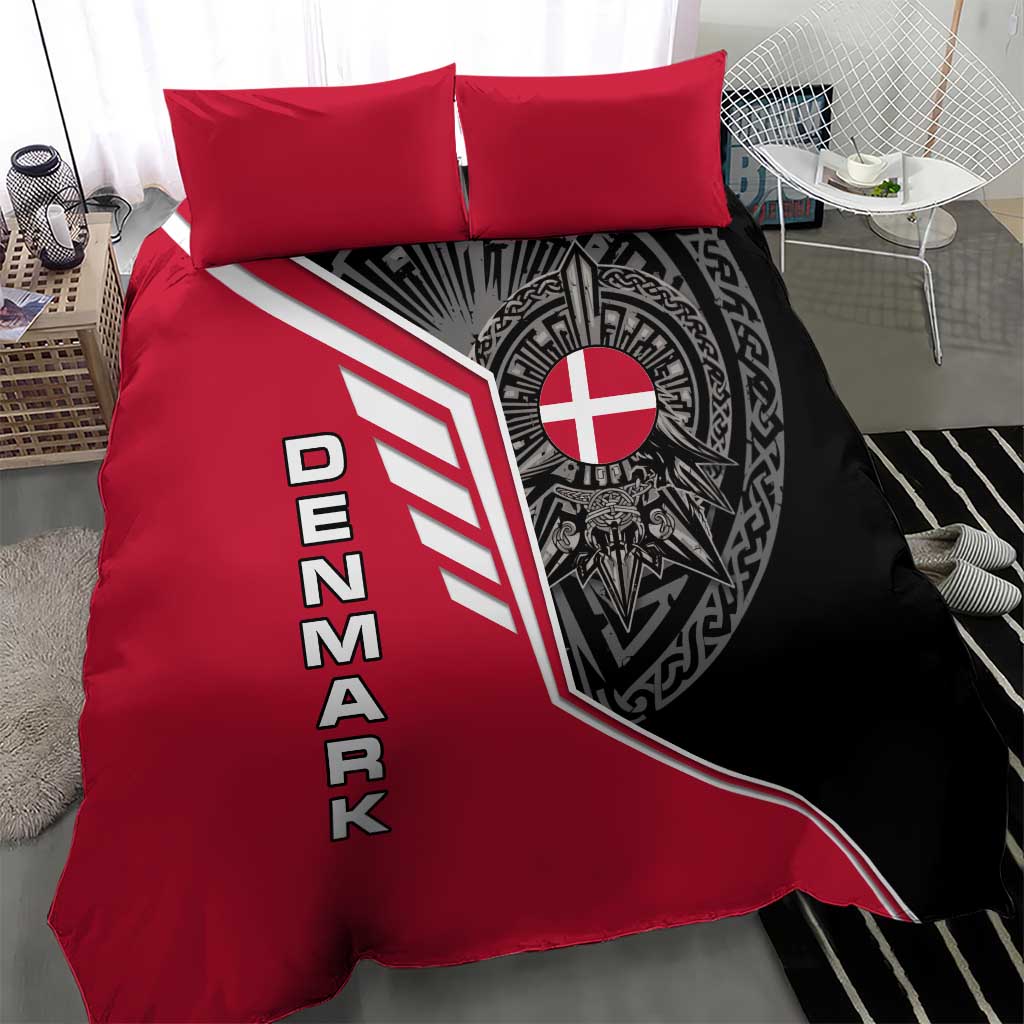 Denmark Flag Bedding Set with Viking Rune Pattern and Nordic Crest Design - Wonder Print Shop