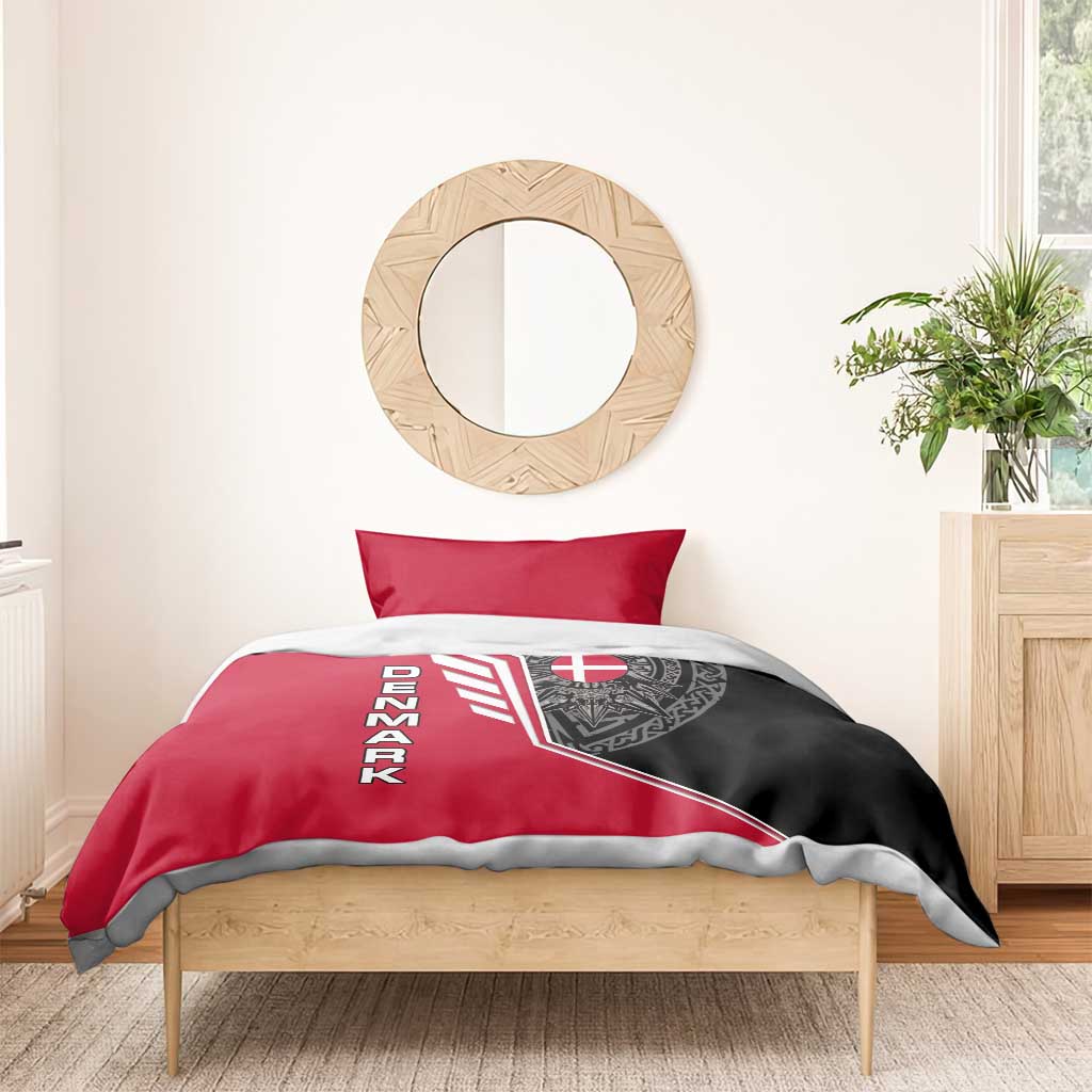 Denmark Flag Bedding Set with Viking Rune Pattern and Nordic Crest Design - Wonder Print Shop