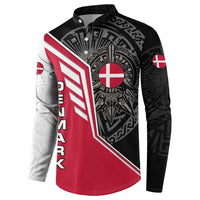 Denmark Flag Button Sweatshirt with Viking Rune Pattern and Nordic Crest Design - Wonder Print Shop