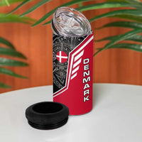 Denmark Flag 4 in 1 Can Cooler Tumbler with Viking Rune Pattern and Nordic Crest Design - Wonder Print Shop