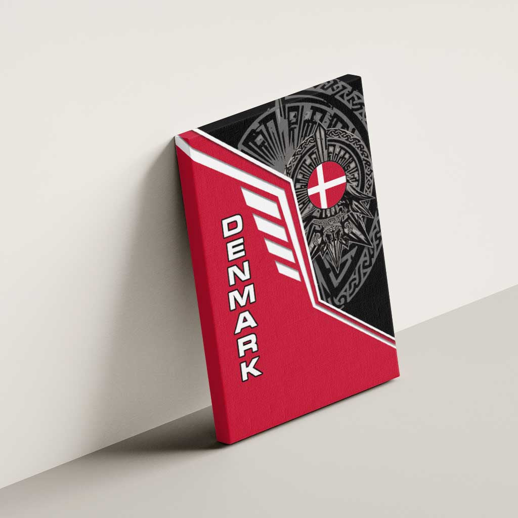 Denmark Flag Canvas Wall Art with Viking Rune Pattern and Nordic Crest Design - Wonder Print Shop