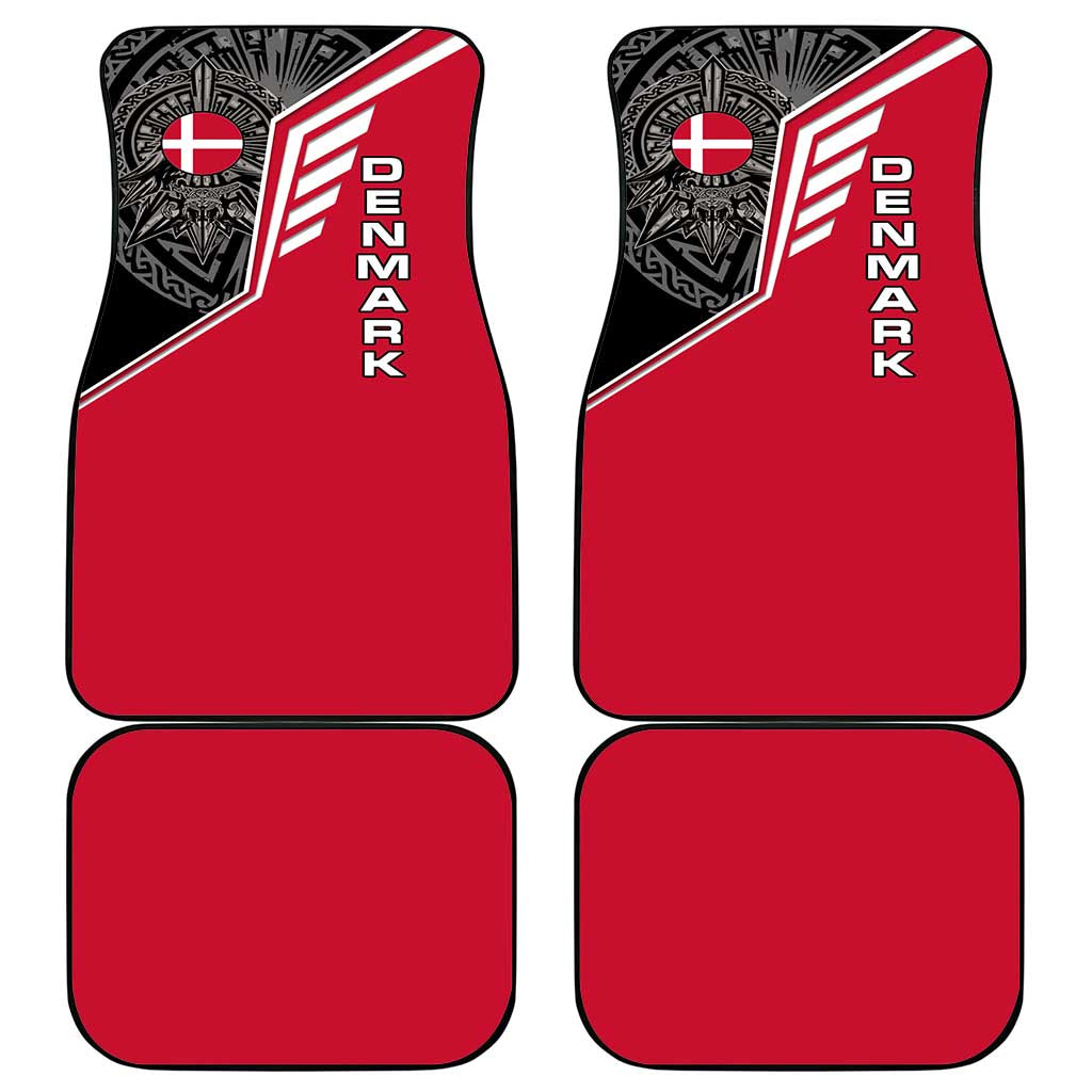 Denmark Flag Car Mats with Viking Rune Pattern and Nordic Crest Design - Wonder Print Shop