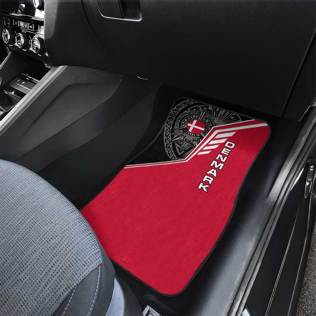 Denmark Flag Car Mats with Viking Rune Pattern and Nordic Crest Design - Wonder Print Shop