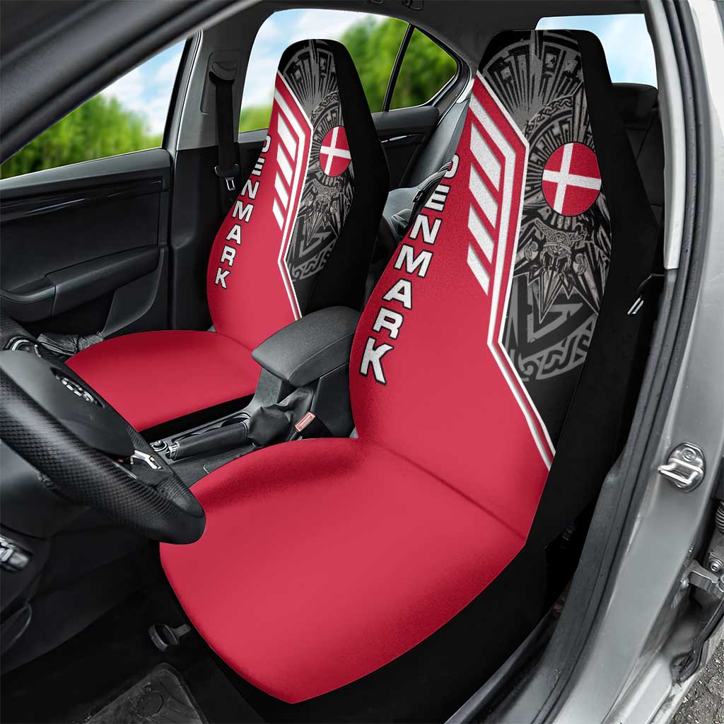 Denmark Flag Car Seat Cover with Viking Rune Pattern and Nordic Crest Design - Wonder Print Shop