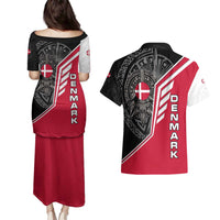 Denmark Flag Couples Matching Puletasi and Hawaiian Shirt with Viking Rune Pattern and Nordic Crest Design - Wonder Print Shop