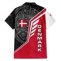 Denmark Flag Family Matching Long Sleeve Bodycon Dress and Hawaiian Shirt with Viking Rune Pattern and Nordic Crest Design - Wonder Print Shop