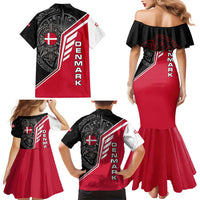 Denmark Flag Family Matching Mermaid Dress and Hawaiian Shirt with Viking Rune Pattern and Nordic Crest Design - Wonder Print Shop