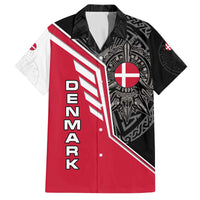Denmark Flag Family Matching Off The Shoulder Long Sleeve Dress and Hawaiian Shirt with Viking Rune Pattern and Nordic Crest Design - Wonder Print Shop
