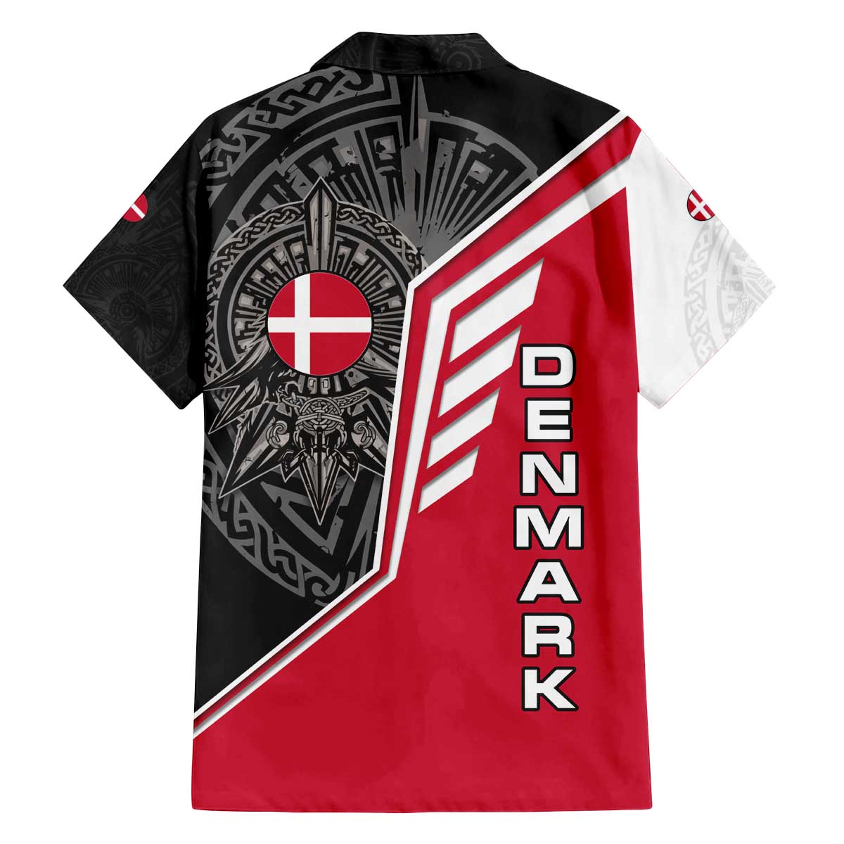 Denmark Flag Family Matching Off The Shoulder Long Sleeve Dress and Hawaiian Shirt with Viking Rune Pattern and Nordic Crest Design - Wonder Print Shop