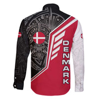Denmark Flag Family Matching Off The Shoulder Long Sleeve Dress and Hawaiian Shirt with Viking Rune Pattern and Nordic Crest Design - Wonder Print Shop